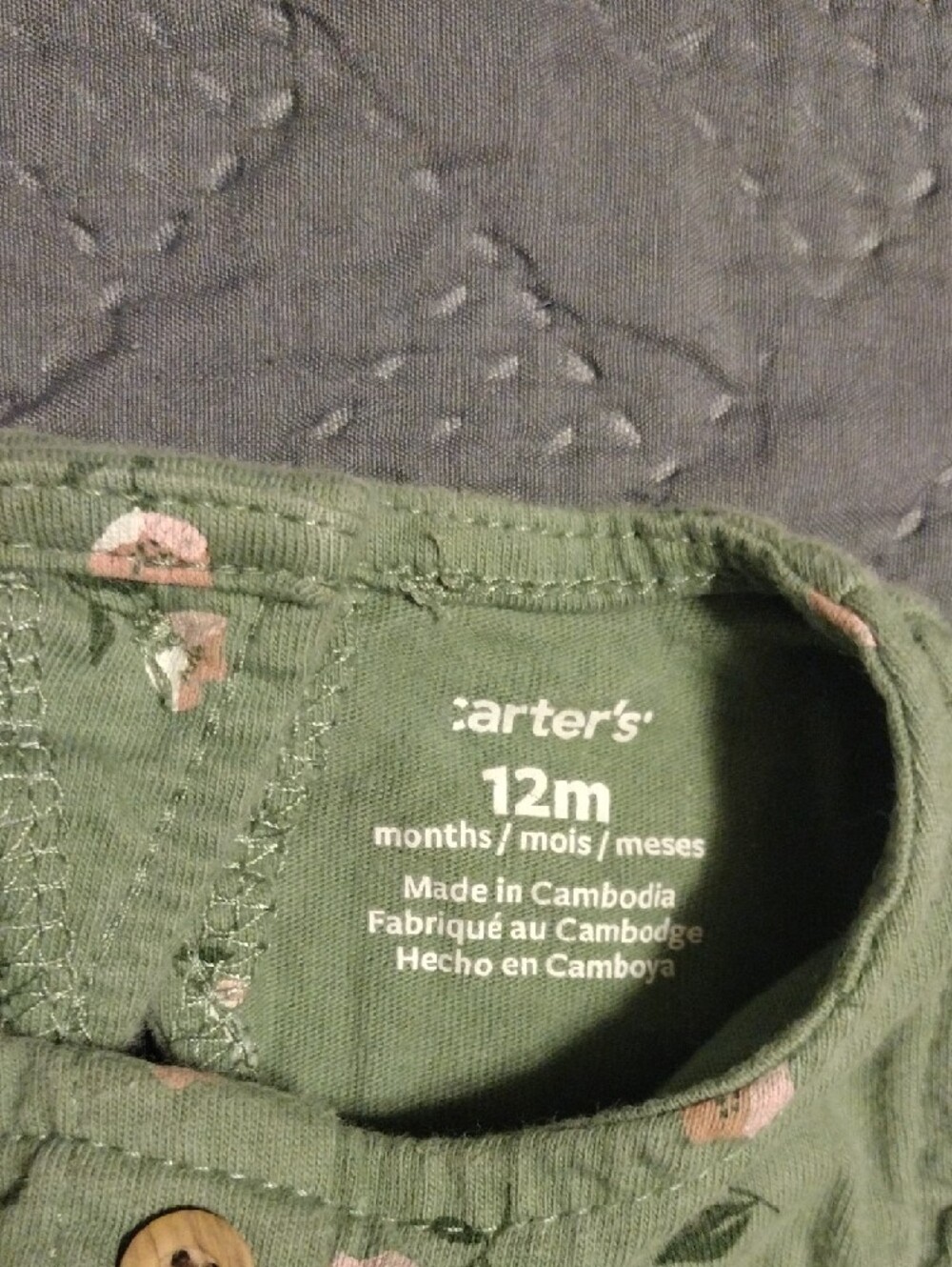 Carter's Olive Green Floral Sleeveless Baby Romper - Picture 2 of 7